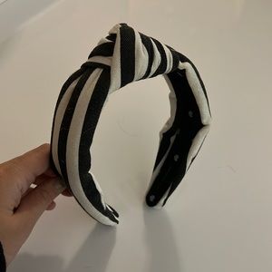 Lele Sadoughi Black and White Striped Knotted Headband